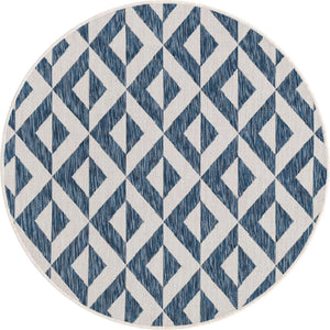 Blue 4' 1 x 4' 1 Jill Zarin Outdoor Round Area Rug Weather Resistant for Patio, Deck, Terrace, Balcony, Porch Durable 100% Polypropylene Carpet for Outside for Sale at Rug Engine