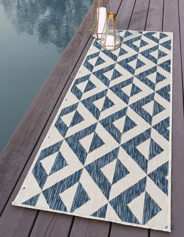 Blue 2' x 8' Jill Zarin Outdoor Runner Area Rug Weather Resistant for Patio, Deck, Terrace, Balcony, Porch Durable 100% Polypropylene Carpet for Outside for Sale at Rug Engine