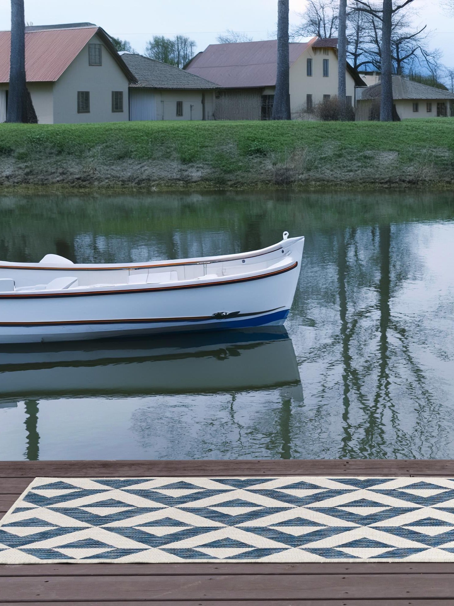 Blue 2' x 8' Jill Zarin Outdoor Runner Area Rug Weather Resistant for Patio, Deck, Terrace, Balcony, Porch Durable 100% Polypropylene Carpet for Outside for Sale at Rug Engine