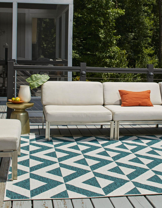 Teal 7' 10 x 7' 10 Jill Zarin Outdoor Square Area Rug Weather Resistant for Patio, Deck, Terrace, Balcony, Porch Durable 100% Polypropylene Carpet for Outside for Sale at Rug Engine