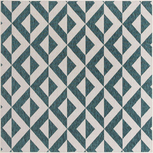 Teal 7' 10 x 7' 10 Jill Zarin Outdoor Square Area Rug Weather Resistant for Patio, Deck, Terrace, Balcony, Porch Durable 100% Polypropylene Carpet for Outside for Sale at Rug Engine