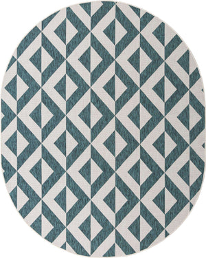 Teal 7' 10 x 10' Jill Zarin Outdoor Oval Area Rug Weather Resistant for Patio, Deck, Terrace, Balcony, Porch Durable 100% Polypropylene Carpet for Outside for Sale at Rug Engine