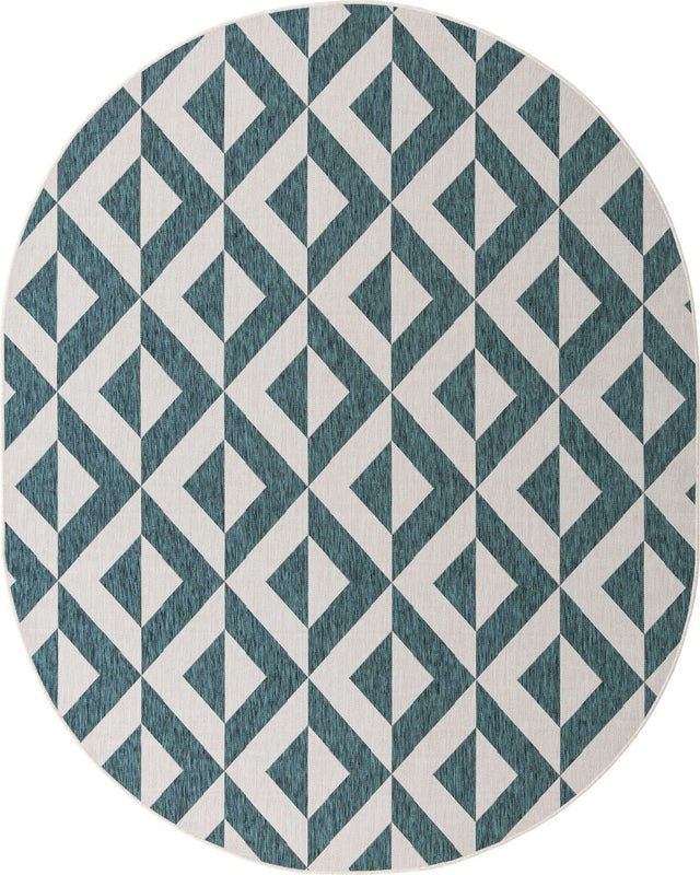 Teal 7' 10 x 10' Jill Zarin Outdoor Oval Area Rug Weather Resistant for Patio, Deck, Terrace, Balcony, Porch Durable 100% Polypropylene Carpet for Outside for Sale at Rug Engine
