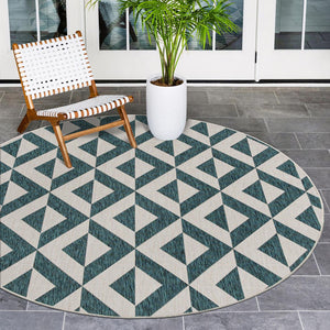 Teal 6' 7 x 6' 7 Jill Zarin Outdoor Round Area Rug Weather Resistant for Patio, Deck, Terrace, Balcony, Porch Durable 100% Polypropylene Carpet for Outside for Sale at Rug Engine