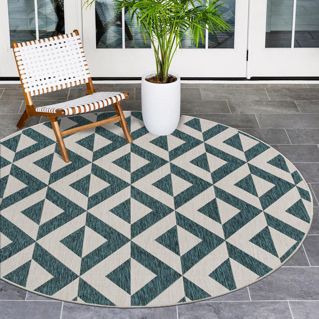 Teal 6' 7 x 6' 7 Jill Zarin Outdoor Round Area Rug Weather Resistant for Patio, Deck, Terrace, Balcony, Porch Durable 100% Polypropylene Carpet for Outside for Sale at Rug Engine