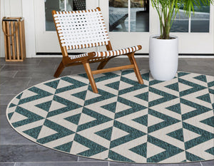 Teal 6' 7 x 6' 7 Jill Zarin Outdoor Round Area Rug Weather Resistant for Patio, Deck, Terrace, Balcony, Porch Durable 100% Polypropylene Carpet for Outside for Sale at Rug Engine