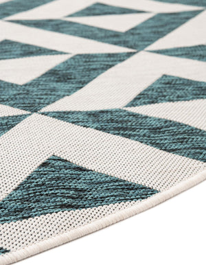 Teal 6' 7 x 6' 7 Jill Zarin Outdoor Round Area Rug Weather Resistant for Patio, Deck, Terrace, Balcony, Porch Durable 100% Polypropylene Carpet for Outside for Sale at Rug Engine