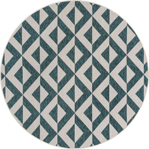 Teal 6' 7 x 6' 7 Jill Zarin Outdoor Round Area Rug Weather Resistant for Patio, Deck, Terrace, Balcony, Porch Durable 100% Polypropylene Carpet for Outside for Sale at Rug Engine