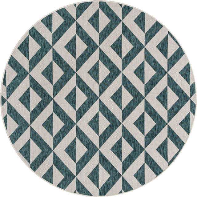 Teal 6' 7 x 6' 7 Jill Zarin Outdoor Round Area Rug Weather Resistant for Patio, Deck, Terrace, Balcony, Porch Durable 100% Polypropylene Carpet for Outside for Sale at Rug Engine
