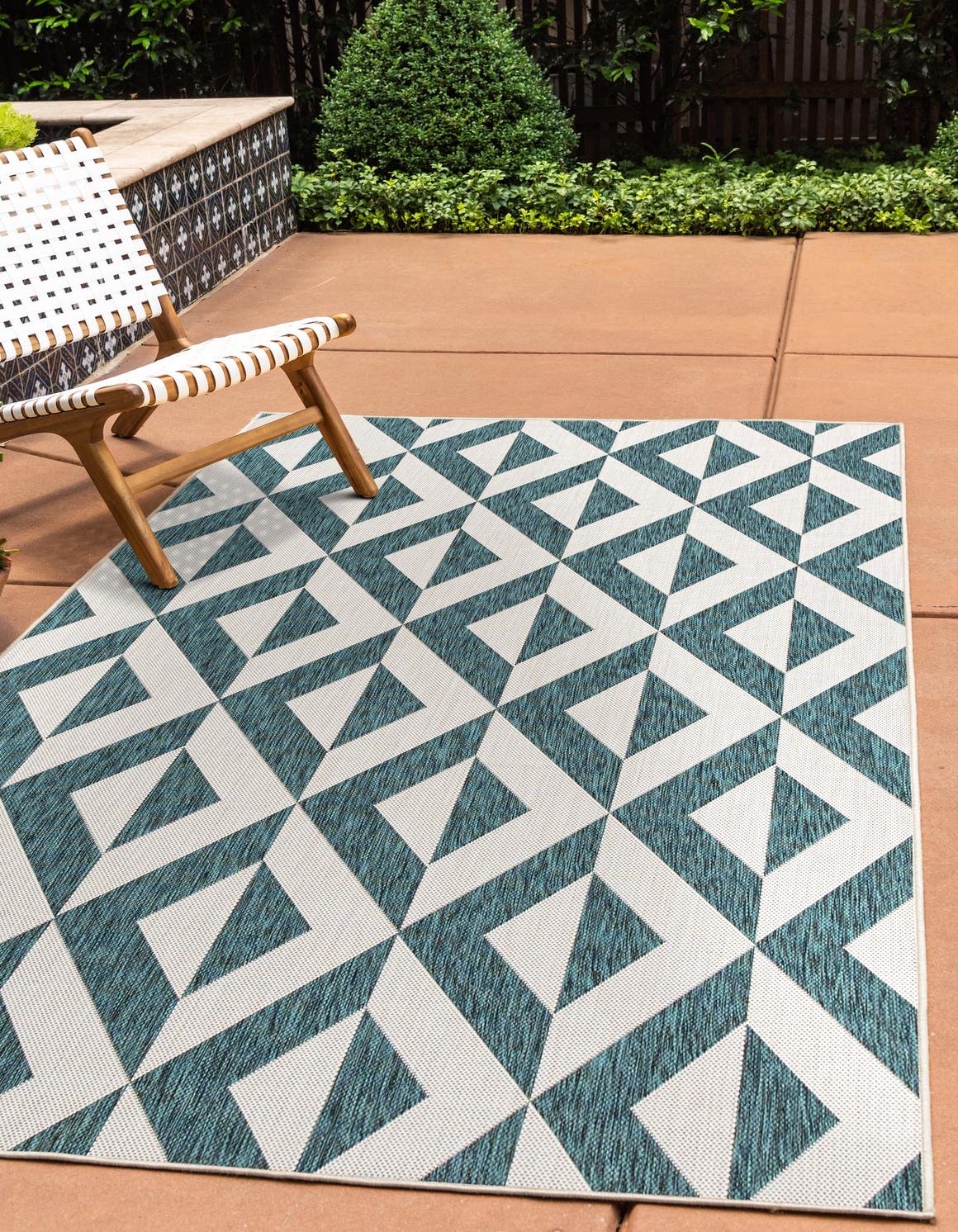 Teal 4' 1 x 6' 1 Jill Zarin Outdoor Rectangle Area Rug Weather Resistant for Patio, Deck, Terrace, Balcony, Porch Durable 100% Polypropylene Carpet for Outside for Sale at Rug Engine
