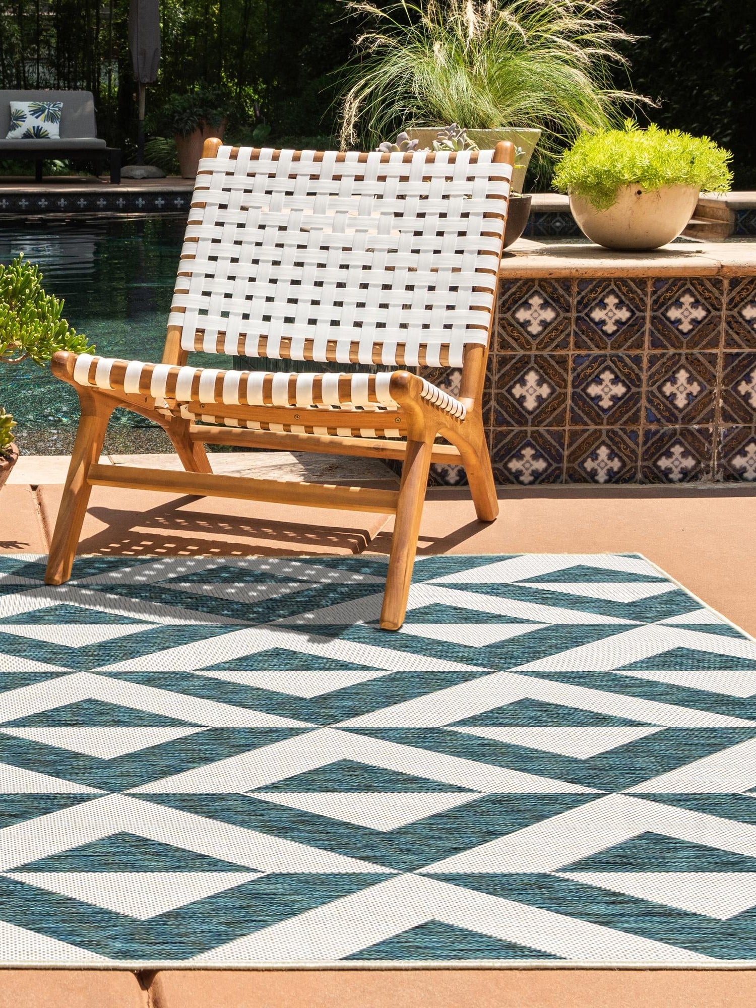 Teal 9' x 12' Jill Zarin Outdoor Rectangle Area Rug Weather Resistant for Patio, Deck, Terrace, Balcony, Porch Durable 100% Polypropylene Carpet for Outside for Sale at Rug Engine
