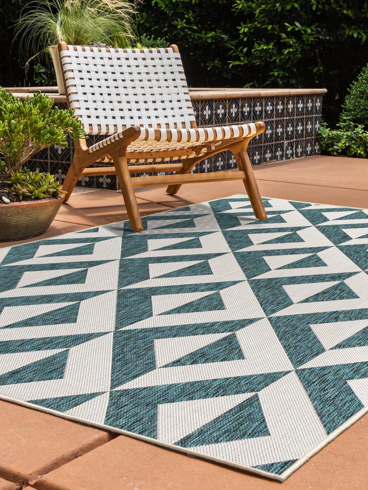 Teal 7' 1 x 10' Jill Zarin Outdoor Rectangle Area Rug Weather Resistant for Patio, Deck, Terrace, Balcony, Porch Durable 100% Polypropylene Carpet for Outside for Sale at Rug Engine