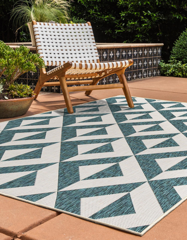 Teal 9' x 12' Jill Zarin Outdoor Rectangle Area Rug Weather Resistant for Patio, Deck, Terrace, Balcony, Porch Durable 100% Polypropylene Carpet for Outside for Sale at Rug Engine