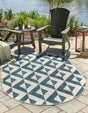 Teal 7' 10 x 10' Jill Zarin Outdoor Oval Area Rug Weather Resistant for Patio, Deck, Terrace, Balcony, Porch Durable 100% Polypropylene Carpet for Outside for Sale at Rug Engine