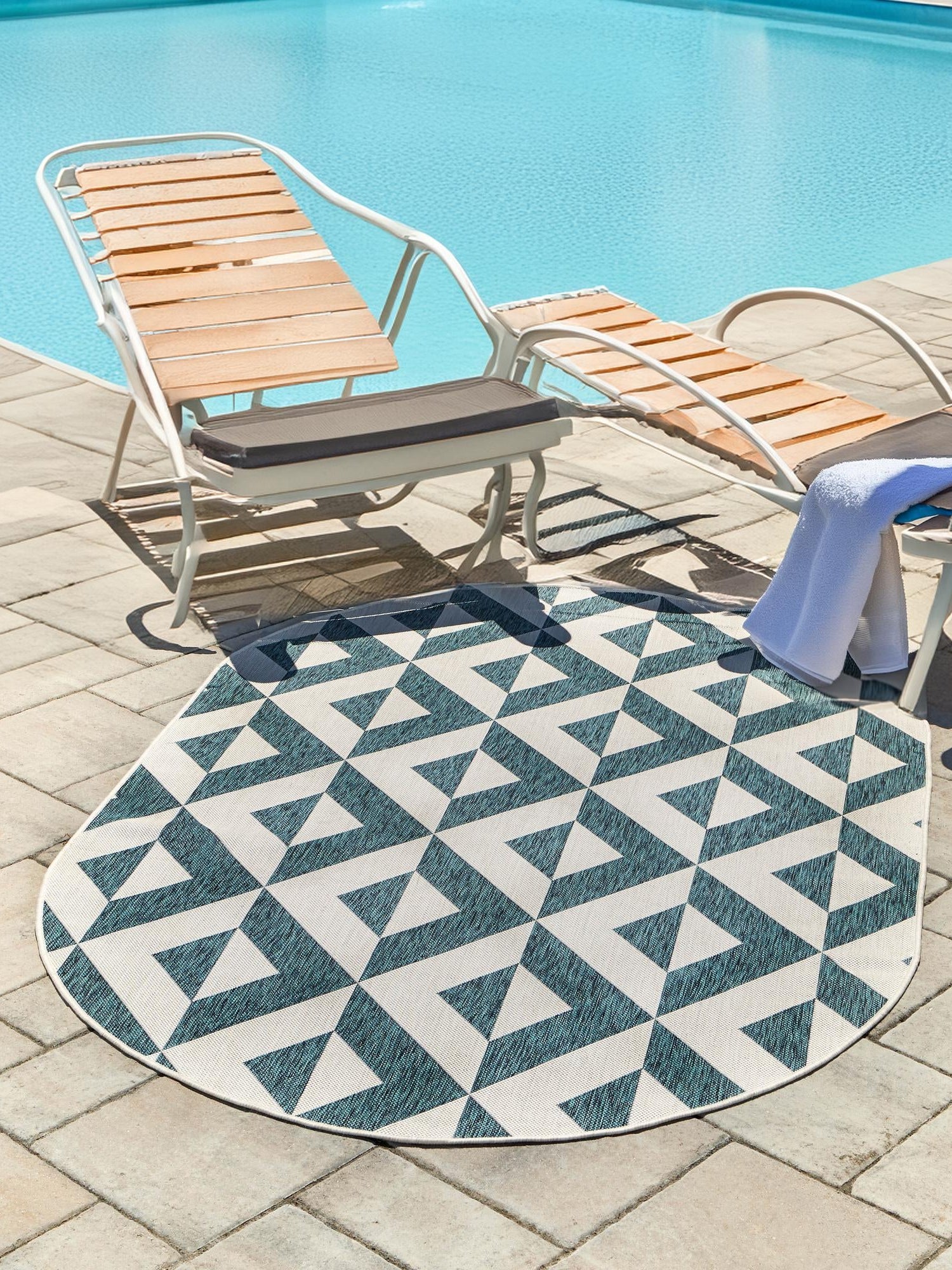 Teal 7' 10 x 10' Jill Zarin Outdoor Oval Area Rug Weather Resistant for Patio, Deck, Terrace, Balcony, Porch Durable 100% Polypropylene Carpet for Outside for Sale at Rug Engine
