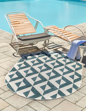 Teal 7' 10 x 10' Jill Zarin Outdoor Oval Area Rug Weather Resistant for Patio, Deck, Terrace, Balcony, Porch Durable 100% Polypropylene Carpet for Outside for Sale at Rug Engine