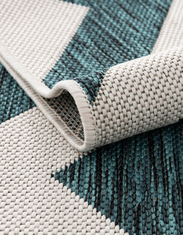 Teal 7' 10 x 10' Jill Zarin Outdoor Oval Area Rug Weather Resistant for Patio, Deck, Terrace, Balcony, Porch Durable 100% Polypropylene Carpet for Outside for Sale at Rug Engine