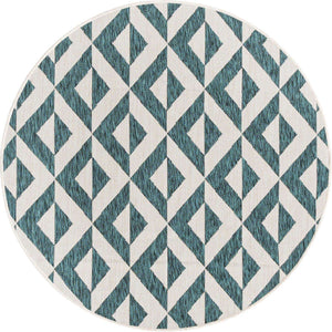 Teal 4' 1 x 4' 1 Jill Zarin Outdoor Round Area Rug Weather Resistant for Patio, Deck, Terrace, Balcony, Porch Durable 100% Polypropylene Carpet for Outside for Sale at Rug Engine