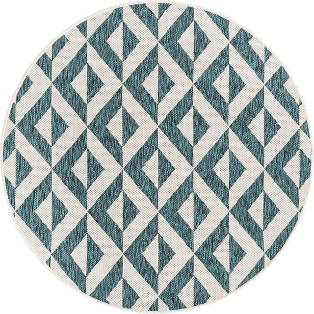 Teal 4' 1 x 4' 1 Jill Zarin Outdoor Round Area Rug Weather Resistant for Patio, Deck, Terrace, Balcony, Porch Durable 100% Polypropylene Carpet for Outside for Sale at Rug Engine