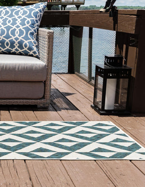 Teal 2' x 6' 1 Jill Zarin Outdoor Runner Area Rug Weather Resistant for Patio, Deck, Terrace, Balcony, Porch Durable 100% Polypropylene Carpet for Outside for Sale at Rug Engine