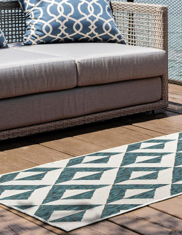 Teal 2' x 6' 1 Jill Zarin Outdoor Runner Area Rug Weather Resistant for Patio, Deck, Terrace, Balcony, Porch Durable 100% Polypropylene Carpet for Outside for Sale at Rug Engine