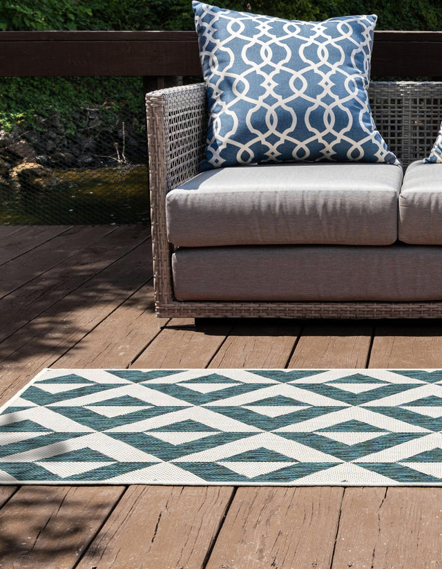 Teal 2' x 6' 1 Jill Zarin Outdoor Runner Area Rug Weather Resistant for Patio, Deck, Terrace, Balcony, Porch Durable 100% Polypropylene Carpet for Outside for Sale at Rug Engine