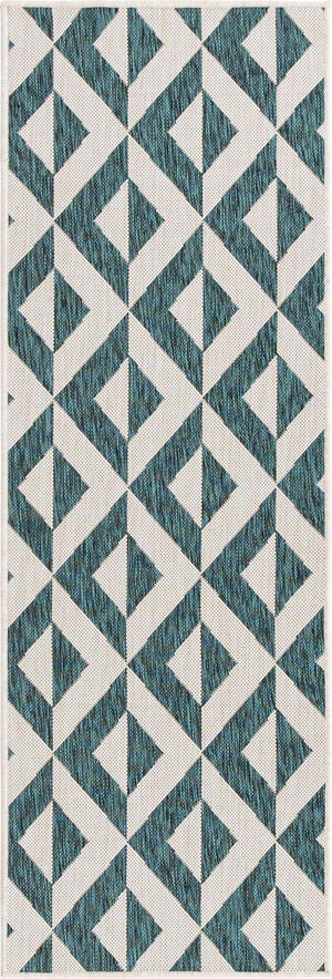 Teal 2' x 6' 1 Jill Zarin Outdoor Runner Area Rug Weather Resistant for Patio, Deck, Terrace, Balcony, Porch Durable 100% Polypropylene Carpet for Outside for Sale at Rug Engine