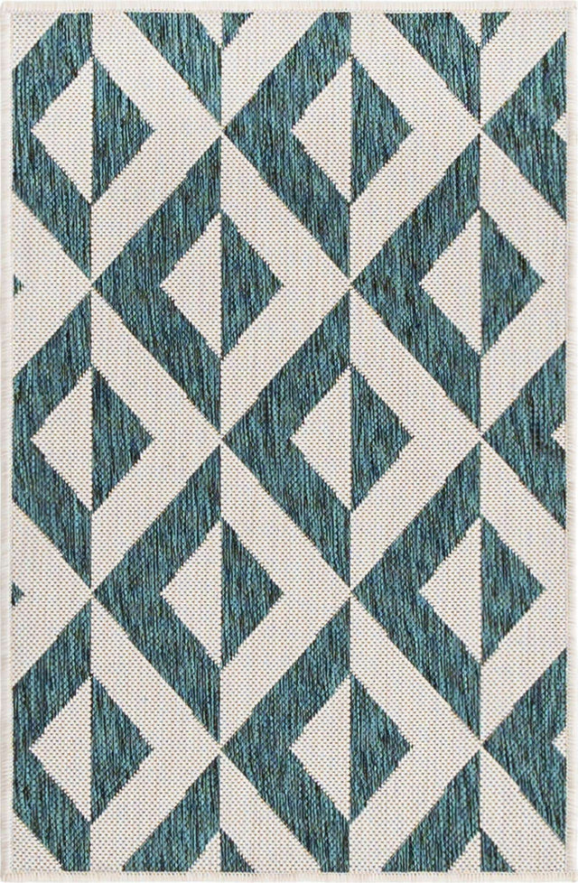 Teal 2' x 3' 1 Jill Zarin Outdoor Rectangle Area Rug Weather Resistant for Patio, Deck, Terrace, Balcony, Porch Durable 100% Polypropylene Carpet for Outside for Sale at Rug Engine