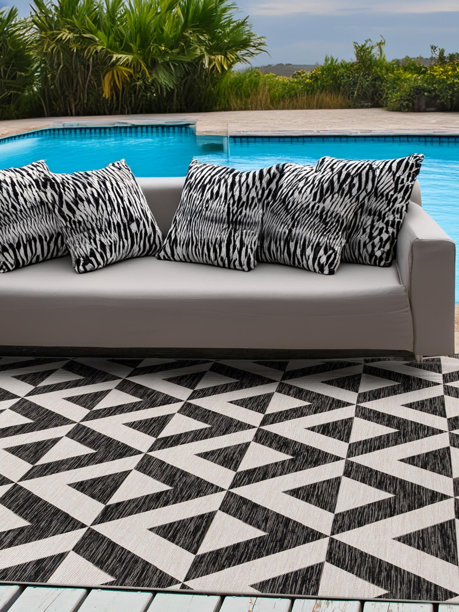 Charcoal Gray 10' x 10' Jill Zarin Outdoor Square Area Rug Weather Resistant for Patio, Deck, Terrace, Balcony, Porch Durable 100% Polypropylene Carpet for Outside for Sale at Rug Engine