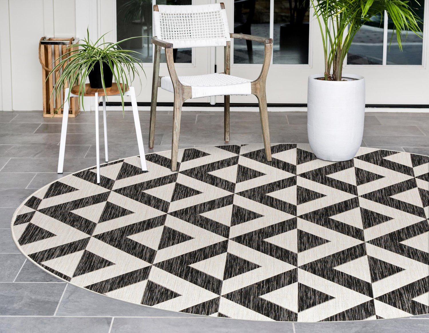 Charcoal Gray 6' 7 x 6' 7 Jill Zarin Outdoor Round Area Rug Weather Resistant for Patio, Deck, Terrace, Balcony, Porch Durable 100% Polypropylene Carpet for Outside for Sale at Rug Engine