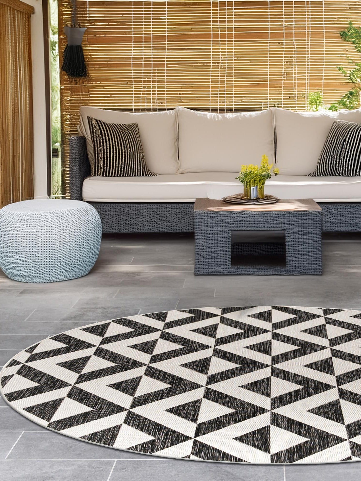 Charcoal Gray 6' 7 x 6' 7 Jill Zarin Outdoor Round Area Rug Weather Resistant for Patio, Deck, Terrace, Balcony, Porch Durable 100% Polypropylene Carpet for Outside for Sale at Rug Engine