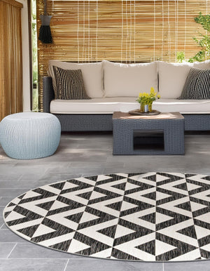 Charcoal Gray 6' 7 x 6' 7 Jill Zarin Outdoor Round Area Rug Weather Resistant for Patio, Deck, Terrace, Balcony, Porch Durable 100% Polypropylene Carpet for Outside for Sale at Rug Engine