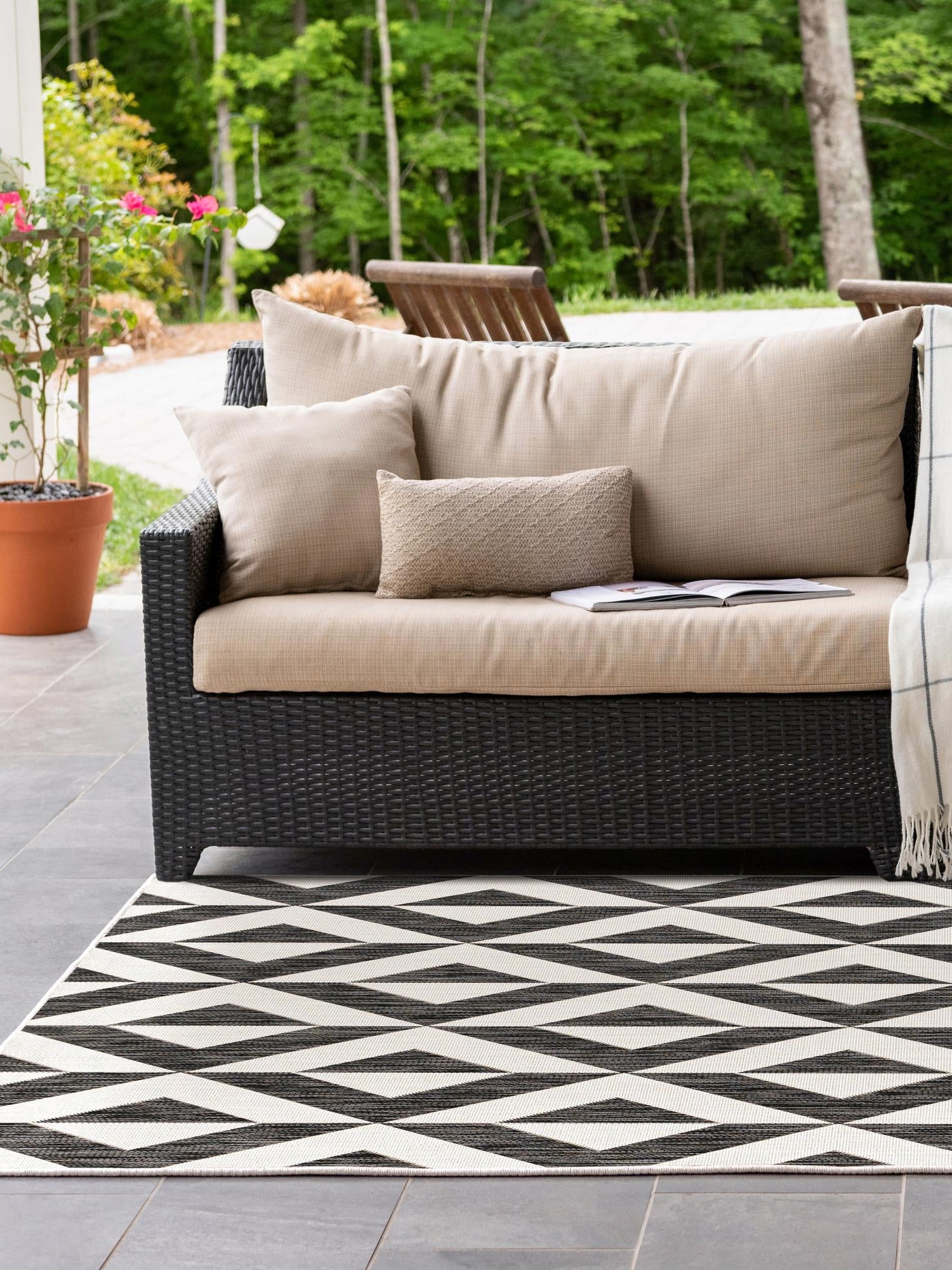 Charcoal Gray 3' 1 x 5' 3 Jill Zarin Outdoor Rectangle Area Rug Weather Resistant for Patio, Deck, Terrace, Balcony, Porch Durable 100% Polypropylene Carpet for Outside for Sale at Rug Engine