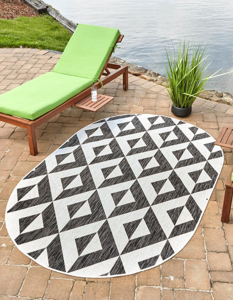 Charcoal Gray 7' 10 x 10' Jill Zarin Outdoor Oval Area Rug Weather Resistant for Patio, Deck, Terrace, Balcony, Porch Durable 100% Polypropylene Carpet for Outside for Sale at Rug Engine