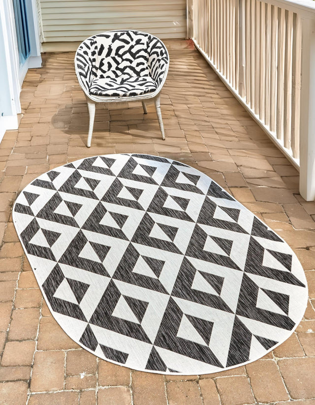 Charcoal Gray 7' 10 x 10' Jill Zarin Outdoor Oval Area Rug Weather Resistant for Patio, Deck, Terrace, Balcony, Porch Durable 100% Polypropylene Carpet for Outside for Sale at Rug Engine