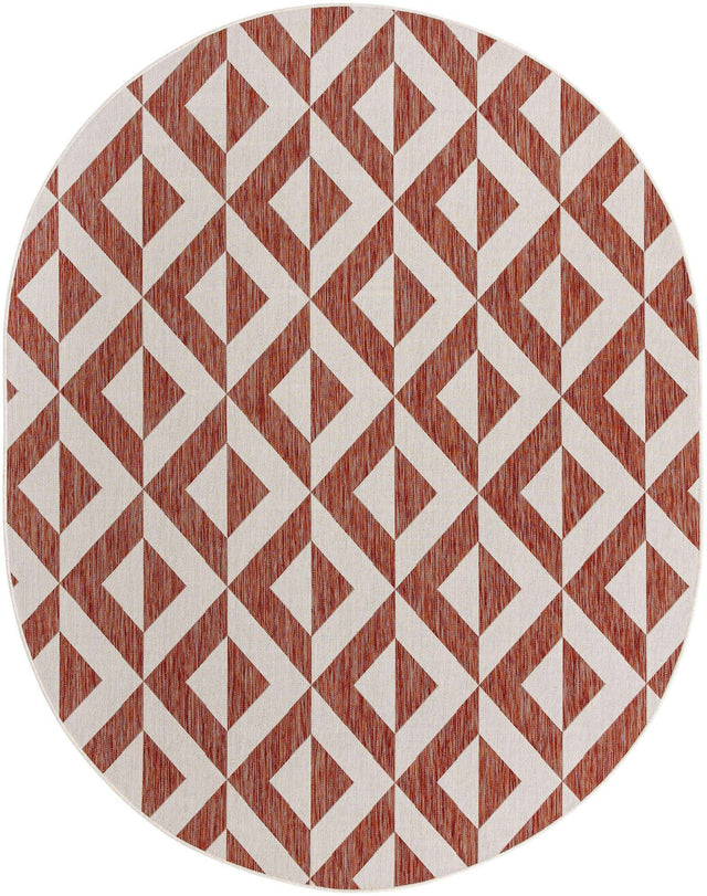 Rust Red 7' 10 x 10' Jill Zarin Outdoor Oval Area Rug Weather Resistant for Patio, Deck, Terrace, Balcony, Porch Durable 100% Polypropylene Carpet for Outside for Sale at Rug Engine