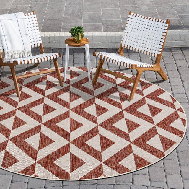 Rust Red 6' 7 x 6' 7 Jill Zarin Outdoor Round Area Rug Weather Resistant for Patio, Deck, Terrace, Balcony, Porch Durable 100% Polypropylene Carpet for Outside for Sale at Rug Engine