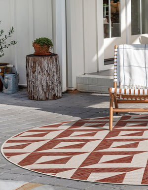 Rust Red 6' 7 x 6' 7 Jill Zarin Outdoor Round Area Rug Weather Resistant for Patio, Deck, Terrace, Balcony, Porch Durable 100% Polypropylene Carpet for Outside for Sale at Rug Engine