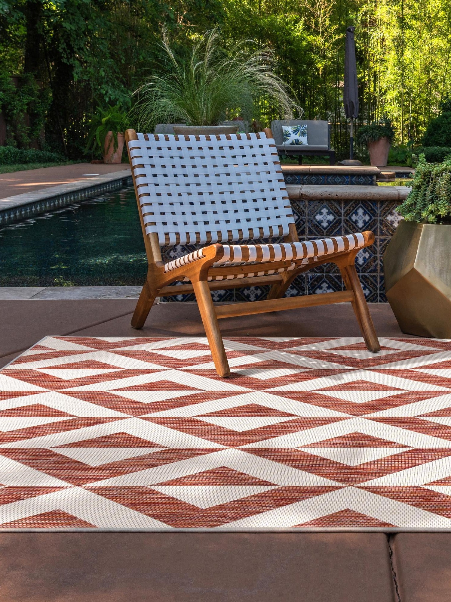 Rust Red 5' 3 x 8' Jill Zarin Outdoor Rectangle Area Rug Weather Resistant for Patio, Deck, Terrace, Balcony, Porch Durable 100% Polypropylene Carpet for Outside for Sale at Rug Engine