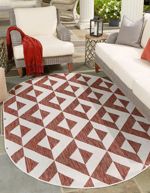 Rust Red 7' 10 x 10' Jill Zarin Outdoor Oval Area Rug Weather Resistant for Patio, Deck, Terrace, Balcony, Porch Durable 100% Polypropylene Carpet for Outside for Sale at Rug Engine