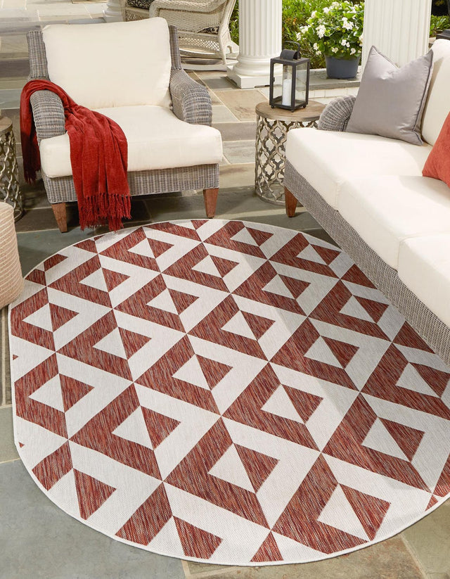 Rust Red 7' 10 x 10' Jill Zarin Outdoor Oval Area Rug Weather Resistant for Patio, Deck, Terrace, Balcony, Porch Durable 100% Polypropylene Carpet for Outside for Sale at Rug Engine