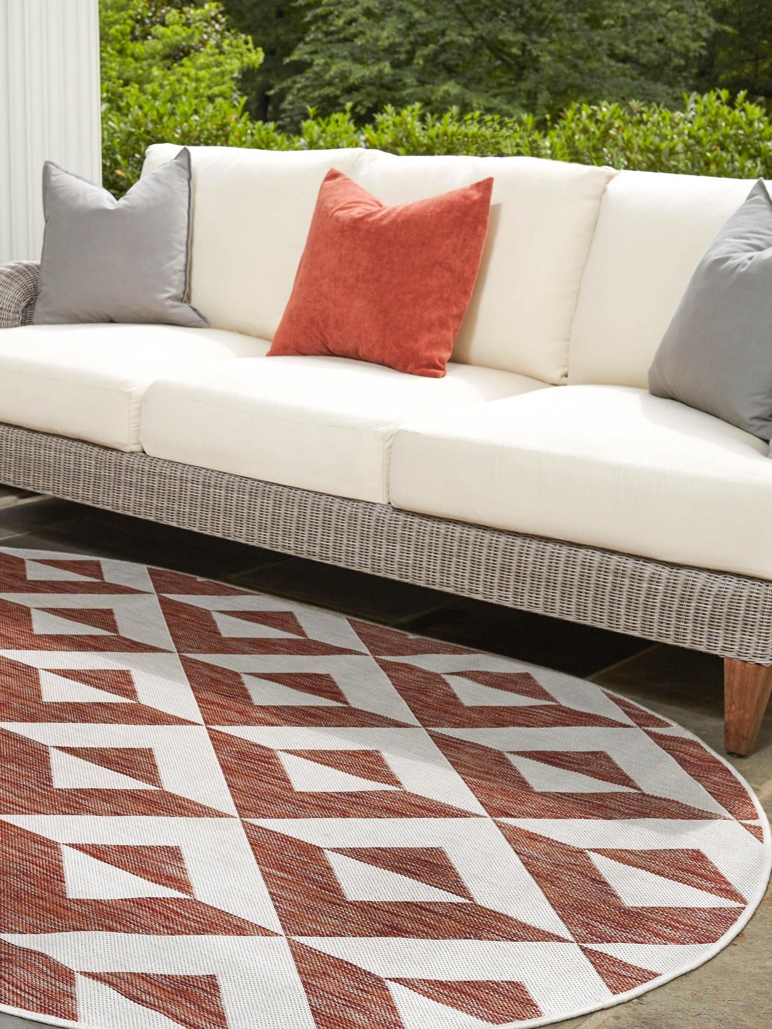 Rust Red 7' 10 x 10' Jill Zarin Outdoor Oval Area Rug Weather Resistant for Patio, Deck, Terrace, Balcony, Porch Durable 100% Polypropylene Carpet for Outside for Sale at Rug Engine