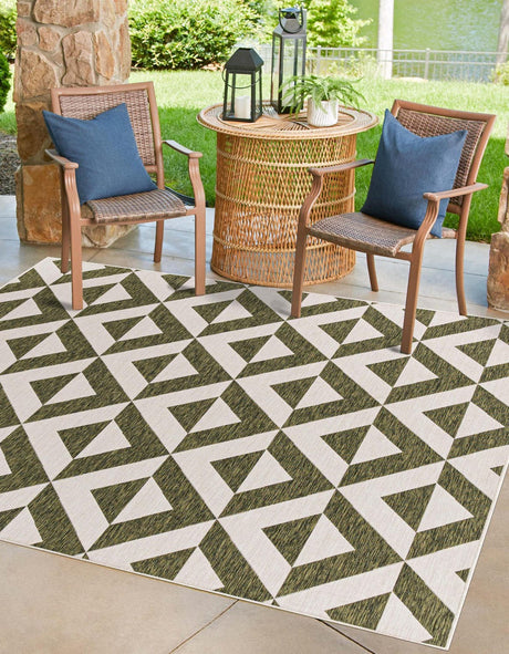 Green 7' 10 x 7' 10 Jill Zarin Outdoor Square Area Rug Weather Resistant for Patio, Deck, Terrace, Balcony, Porch Durable 100% Polypropylene Carpet for Outside for Sale at Rug Engine