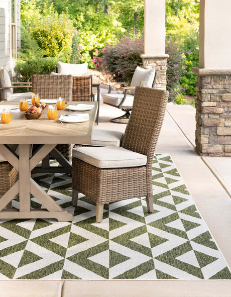 Green 7' 10 x 7' 10 Jill Zarin Outdoor Square Area Rug Weather Resistant for Patio, Deck, Terrace, Balcony, Porch Durable 100% Polypropylene Carpet for Outside for Sale at Rug Engine