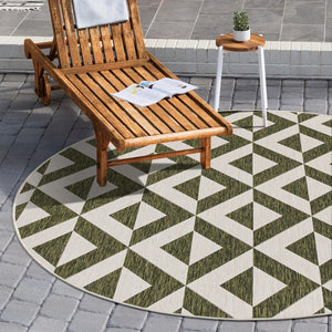 Green 4' 1 x 4' 1 Jill Zarin Outdoor Round Area Rug Weather Resistant for Patio, Deck, Terrace, Balcony, Porch Durable 100% Polypropylene Carpet for Outside for Sale at Rug Engine