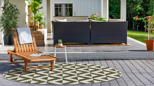 Green 6' 7 x 6' 7 Jill Zarin Outdoor Round Area Rug Weather Resistant for Patio, Deck, Terrace, Balcony, Porch Durable 100% Polypropylene Carpet for Outside for Sale at Rug Engine