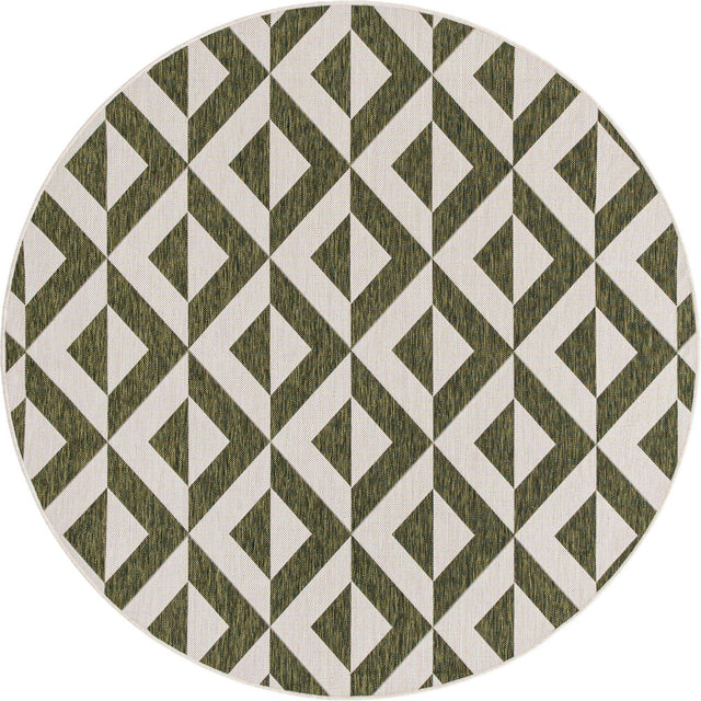 Green 6' 7 x 6' 7 Jill Zarin Outdoor Round Area Rug Weather Resistant for Patio, Deck, Terrace, Balcony, Porch Durable 100% Polypropylene Carpet for Outside for Sale at Rug Engine