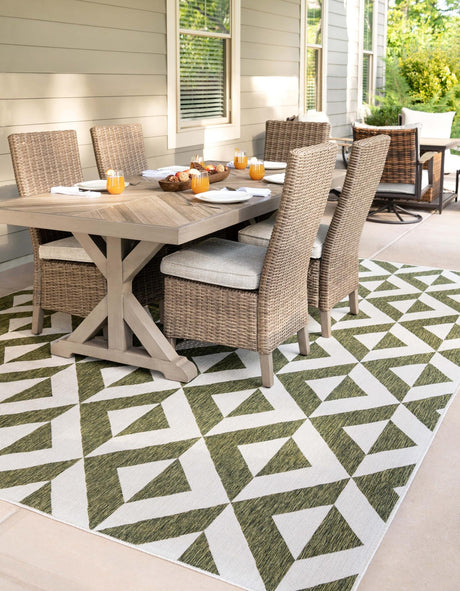 Green 6' 1 x 9' Jill Zarin Outdoor Rectangle Area Rug Weather Resistant for Patio, Deck, Terrace, Balcony, Porch Durable 100% Polypropylene Carpet for Outside for Sale at Rug Engine