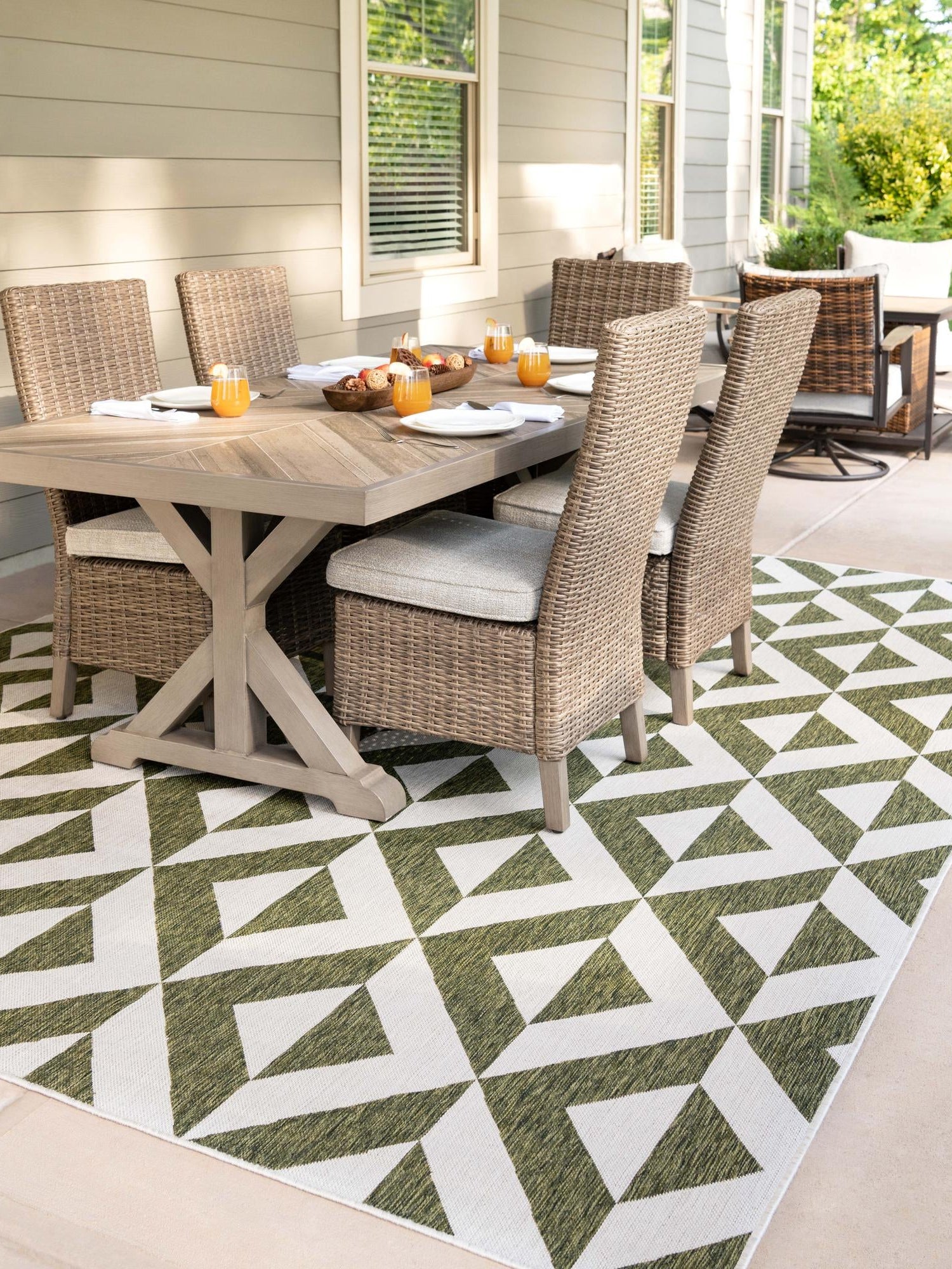 Green 9' x 12' Jill Zarin Outdoor Rectangle Area Rug Weather Resistant for Patio, Deck, Terrace, Balcony, Porch Durable 100% Polypropylene Carpet for Outside for Sale at Rug Engine