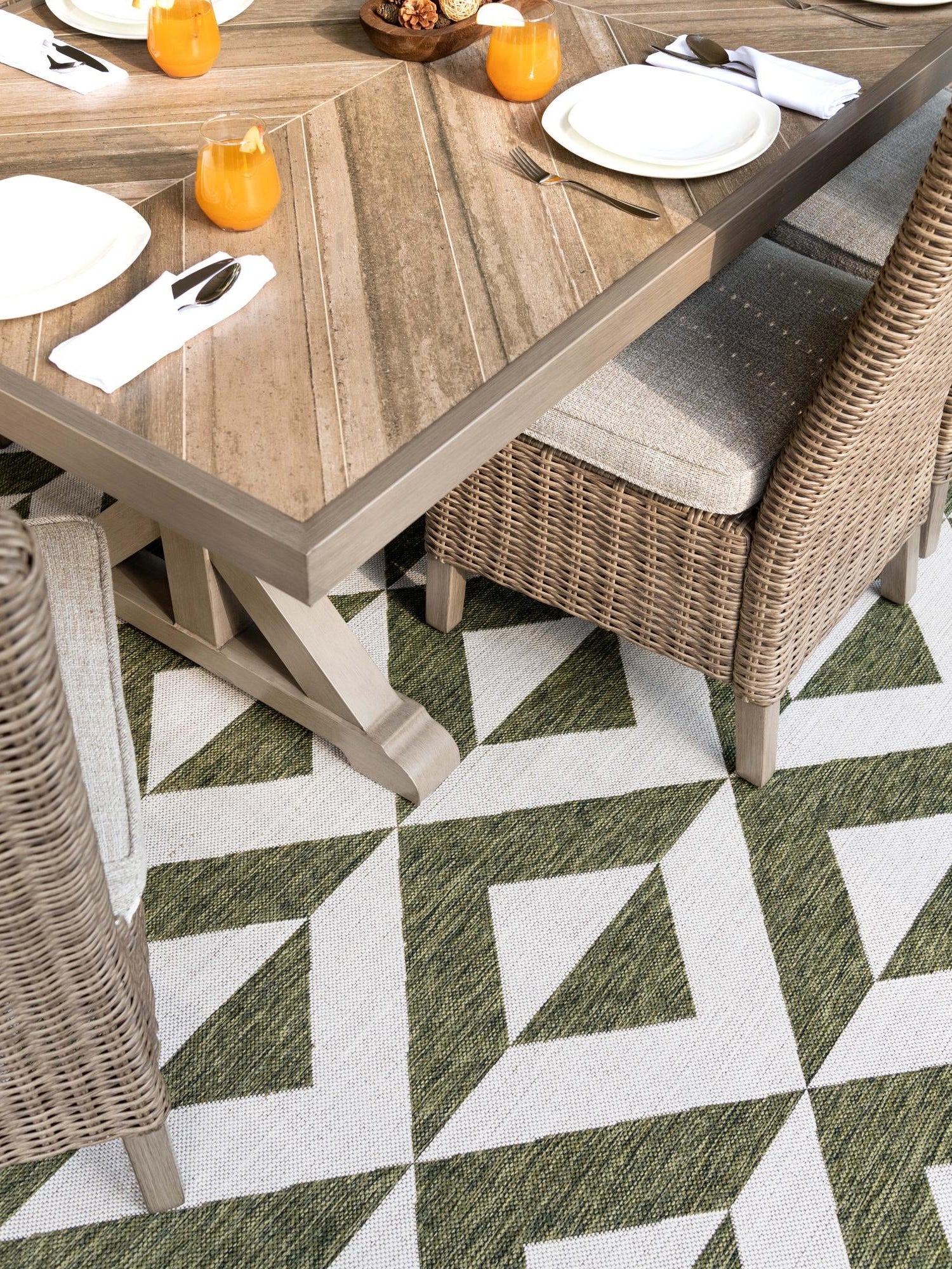 Green 5' 3 x 8' Jill Zarin Outdoor Rectangle Area Rug Weather Resistant for Patio, Deck, Terrace, Balcony, Porch Durable 100% Polypropylene Carpet for Outside for Sale at Rug Engine